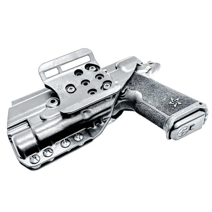 OWB holster for the Staccato HD P4 and Streamlight TLR-1 HL or TLR-1 HP  in black with a 4Bros 1.5" belt slide, made for Outside Waistband carry.  