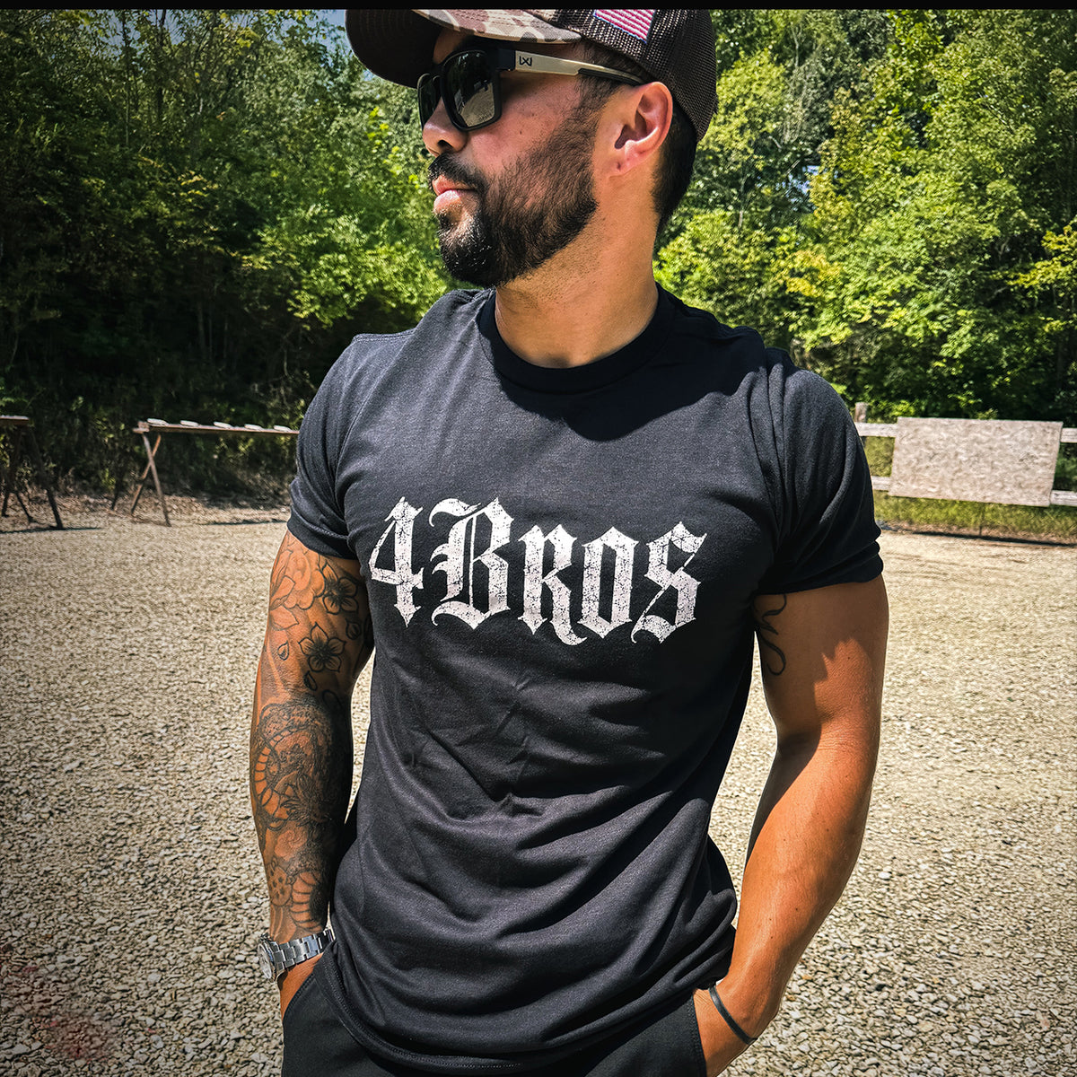 Four Brothers Holsters Walk Through The Valley Black T-Shirt. Soft, lightweight everyday carry apparel for range days and daily wear.