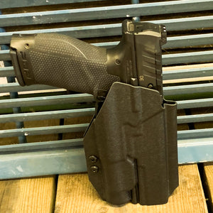 For the best Outside Waistband Taco Style Holster designed to fit the Walther PDP 4.5", 5", & 5.1" Full-Size pistol with the Streamlight TLR-1 or TLR-1HL installed on the gun, shop Four Brothers Holsters. Cut for red dot sight, full sweat guard, adjustable retention & open muzzle for threaded barrels & compensators. 