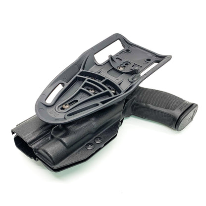 For the best Outside Waistband Duty & Competition Kydex Holster designed to fit the Walther PDP  5" Full-Size or PDP Pro SD 5.1" pistol with the Streamlight TLR-1HL or TLR-1, shop Four Brothers Holsters. Cut for red dot sights, full sweat guard, adjustable retention & open muzzle for threaded barrels & compensators. 