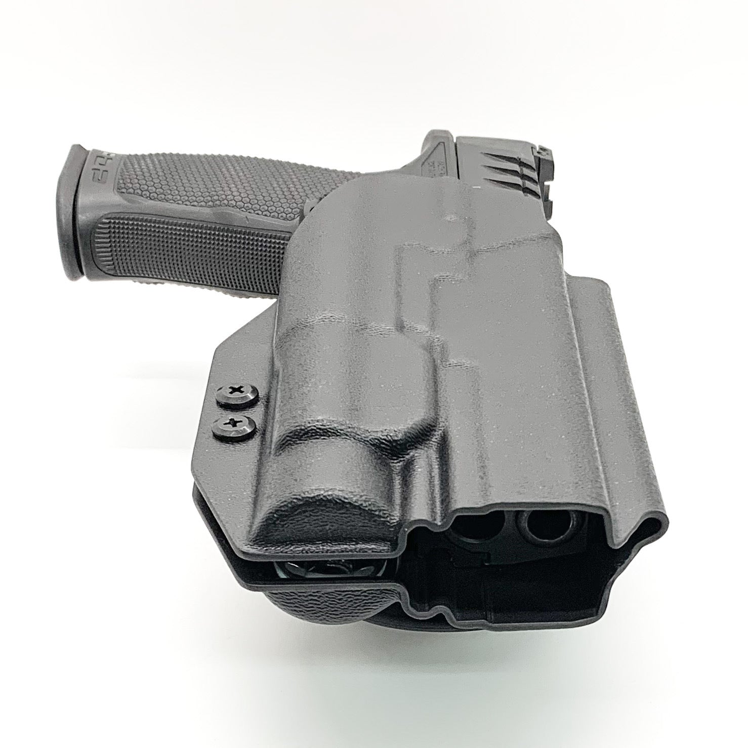 For the best Outside Waistband Duty & Competition Kydex Holster designed to fit the Walther PDP  5" Full-Size or PDP Pro SD 5.1" pistol with the Streamlight TLR-1HL or TLR-1, shop Four Brothers Holsters. Cut for red dot sights, full sweat guard, adjustable retention & open muzzle for threaded barrels & compensators. 