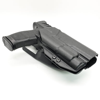 For the best Outside Waistband Duty & Competition Kydex Holster designed to fit the Walther PDP  5" Full-Size or PDP Pro SD 5.1" pistol with the Streamlight TLR-1HL or TLR-1, shop Four Brothers Holsters. Cut for red dot sights, full sweat guard, adjustable retention & open muzzle for threaded barrels & compensators. 