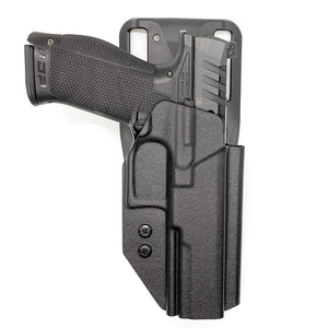 For the best outside waistband OWB Kydex duty or competition style holster designed to fit the Walther PDP 5" Full-Size , PDP Compact 5", and PDP Pro SD 4.5" pistols shop Four Brothers Holsters. Cut for red dot sights, adjustable retention, and open muzzle for threaded barrel or compensator. Walther, PDP, Pro SD