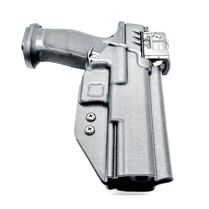 Walther Pro-X / PDP Pro-X PMM 4.6" Duty & Competition OWB Holster. Red dot ready, PMM compensator fit, Blade-Tech drop offset, .093" thermoplastic, Made in USA.