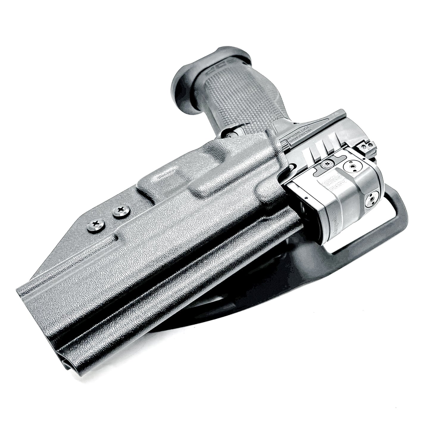 Walther Pro-X / PDP Pro-X PMM 4.6" Duty & Competition OWB Holster. Red dot ready, PMM compensator fit, Blade-Tech drop offset, .093" thermoplastic, Made in USA.