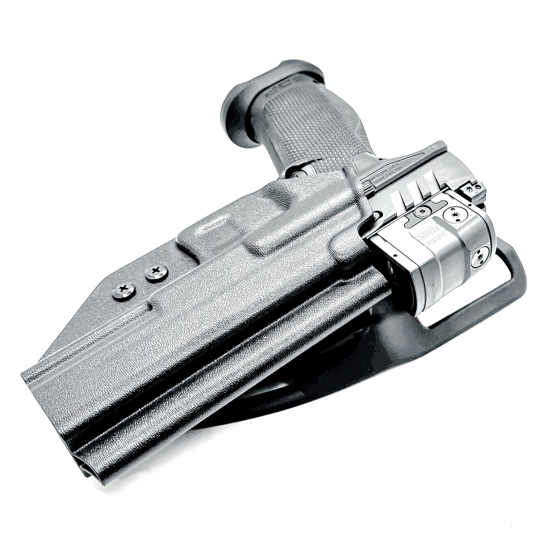 Walther Pro-X / PDP Pro-X PMM 4.6" Duty & Competition OWB Holster. Red dot ready, PMM compensator fit, Blade-Tech drop offset, .093" thermoplastic, Made in USA.