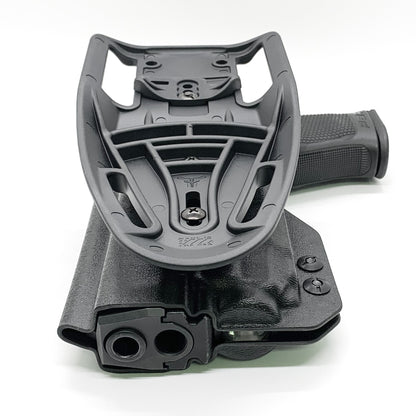 For the best outside waistband OWB Kydex duty or competition style holster designed to fit the Walther PDP 4" Compact pistol with the Streamlight TLR-8 mounted on the firearm, shop Four Brothers Holsters. Cut for red dot sights, adjustable retention, and open muzzle for threaded barrel or compensator