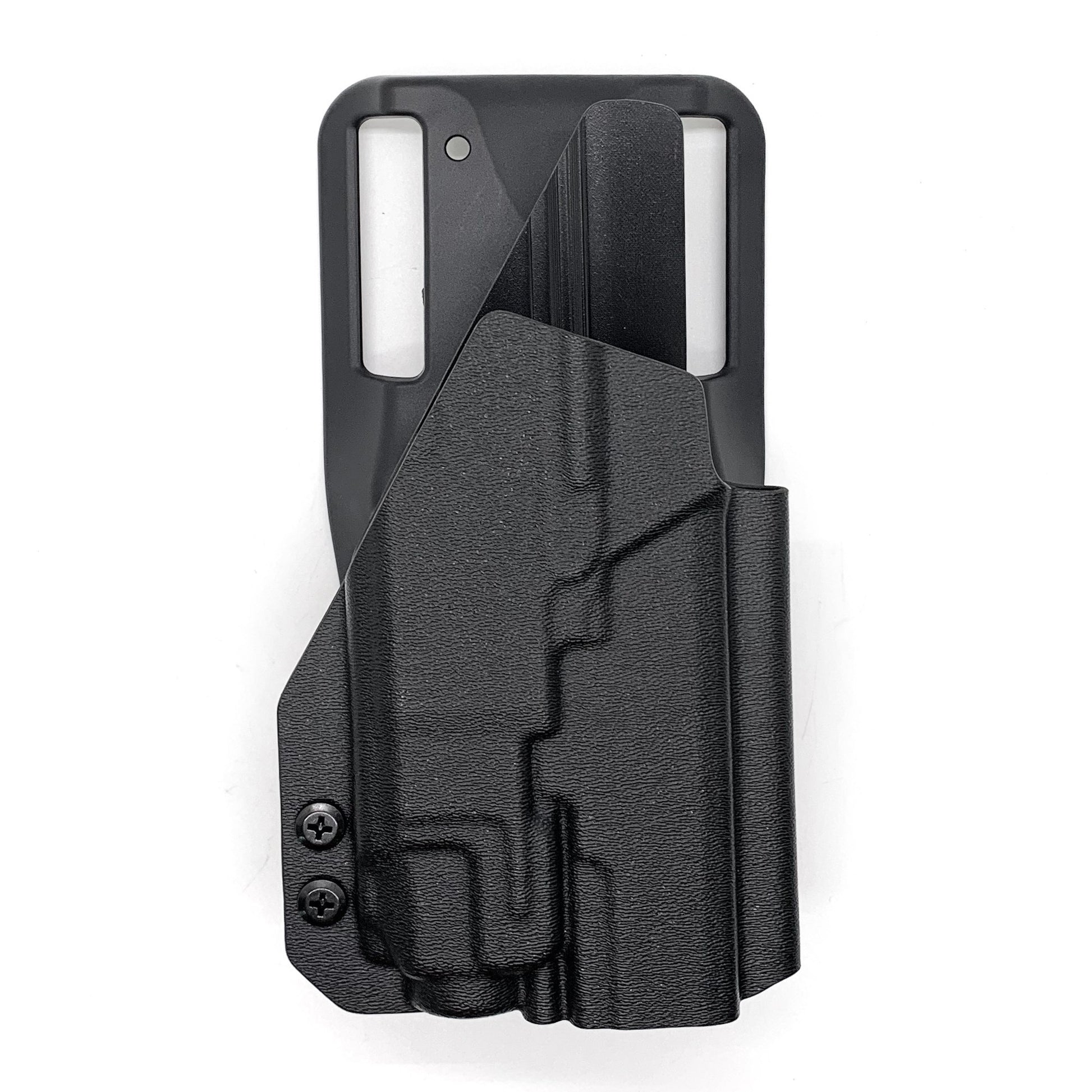 For the best outside waistband OWB Kydex duty or competition style holster designed to fit the Walther PDP 4" Compact pistol with the Streamlight TLR-8 mounted on the firearm, shop Four Brothers Holsters. Cut for red dot sights, adjustable retention, and open muzzle for threaded barrel or compensator