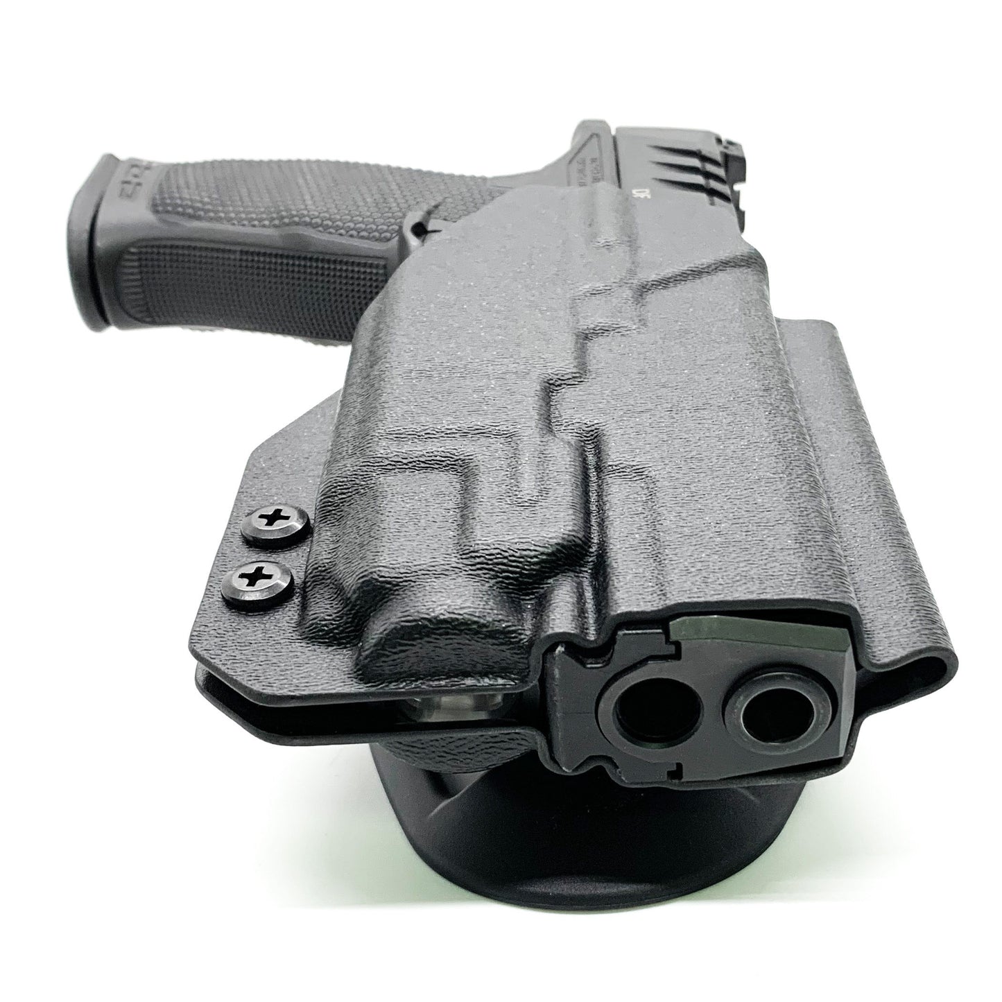 For the best outside waistband OWB Kydex duty or competition style holster designed to fit the Walther PDP 4" Compact pistol with the Streamlight TLR-8 mounted on the firearm, shop Four Brothers Holsters. Cut for red dot sights, adjustable retention, and open muzzle for threaded barrel or compensator