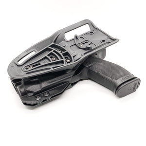 For the best outside waistband OWB Kydex duty or competition style holster designed to fit the Walther PDP 4" Compact pistol with the Streamlight TLR-8 mounted on the firearm, shop Four Brothers Holsters. Cut for red dot sights, adjustable retention, and open muzzle for threaded barrel or compensator