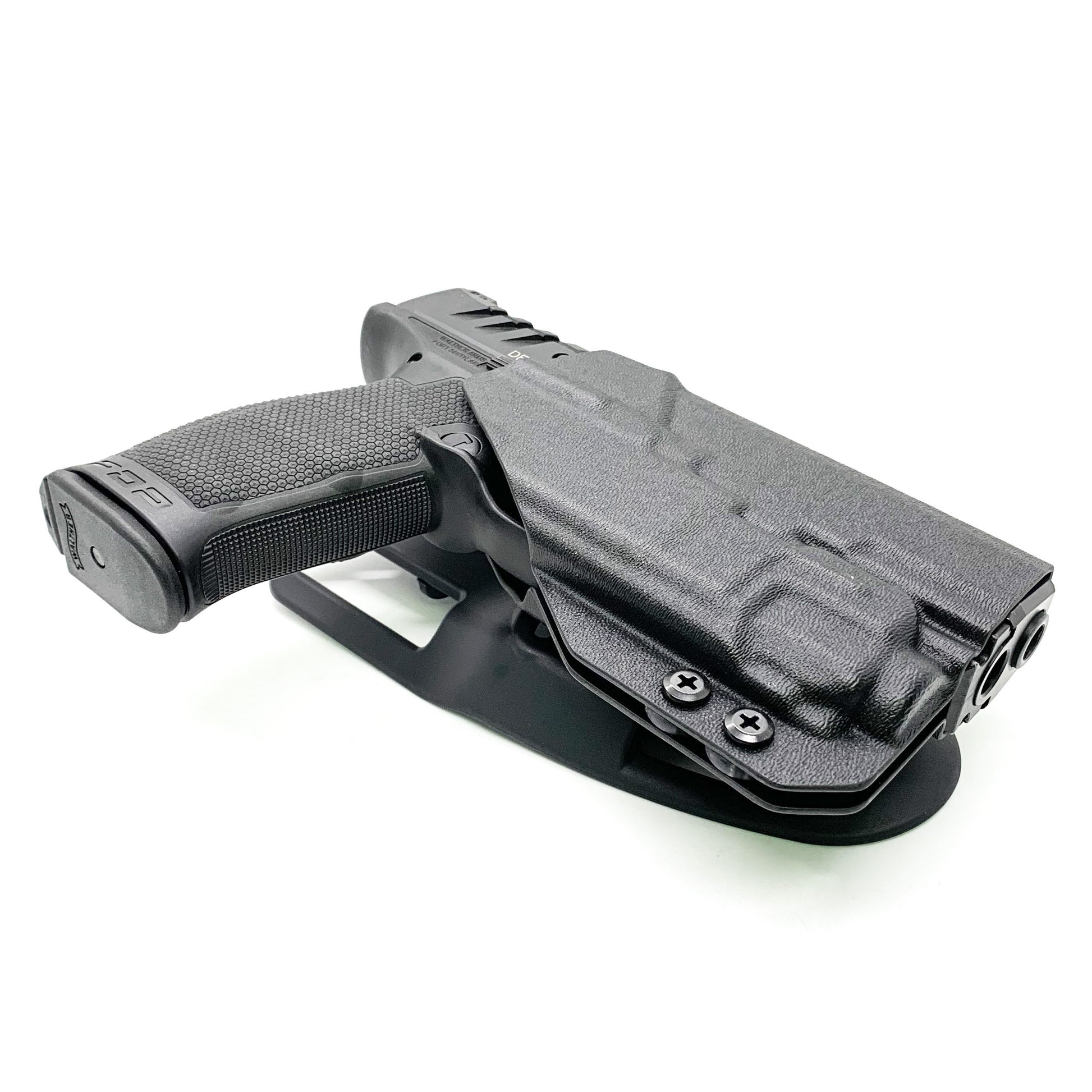 For the best outside waistband OWB Kydex duty or competition style holster designed to fit the Walther PDP 4" Compact pistol with the Streamlight TLR-8 mounted on the firearm, shop Four Brothers Holsters. Cut for red dot sights, adjustable retention, and open muzzle for threaded barrel or compensator