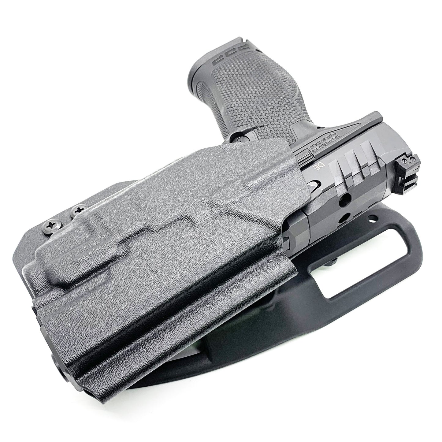 For the best outside waistband OWB Kydex duty or competition style holster designed to fit the Walther PDP 4" Compact pistol with the Streamlight TLR-8 mounted on the firearm, shop Four Brothers Holsters. Cut for red dot sights, adjustable retention, and open muzzle for threaded barrel or compensator