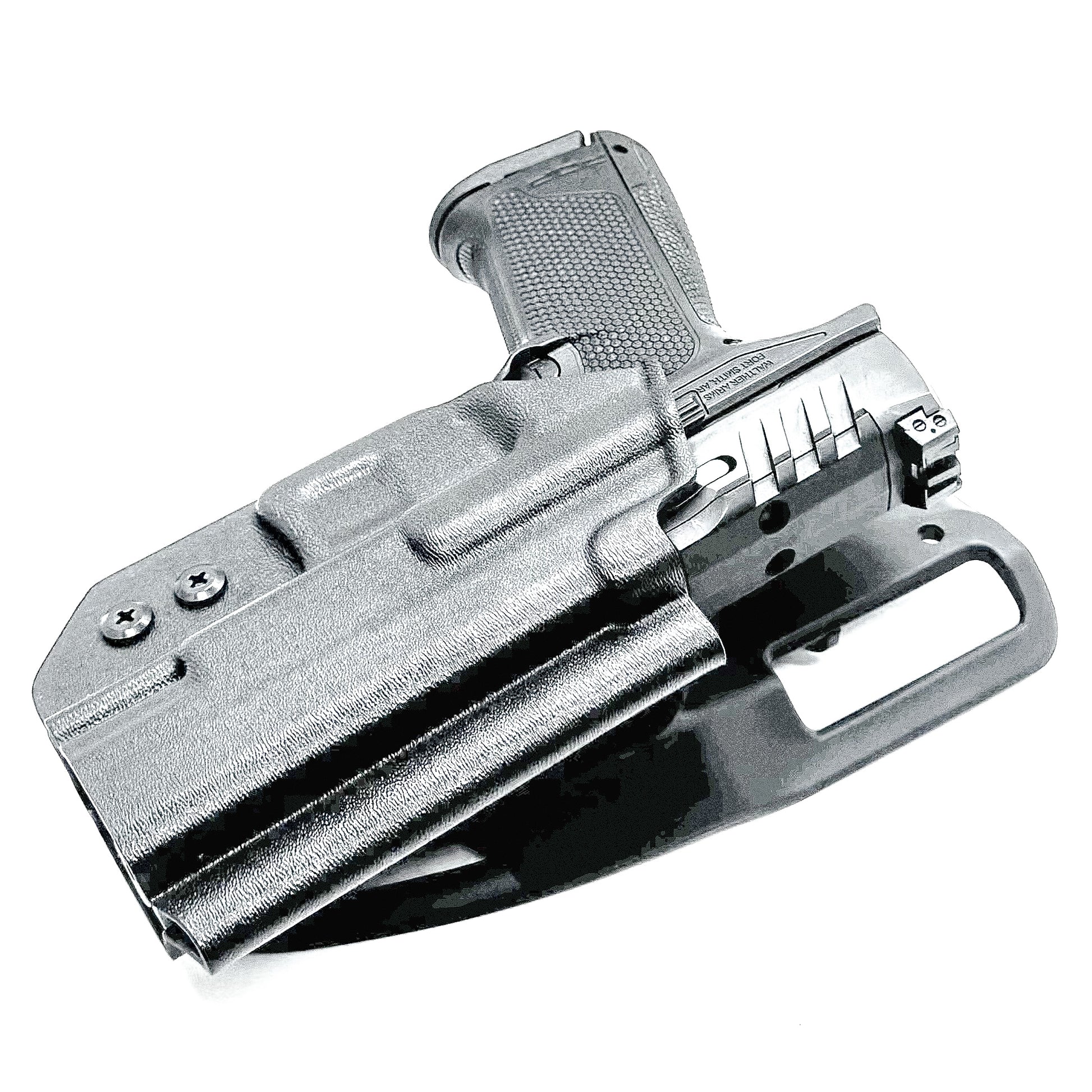 Black OWB Duty and Competition Holster with a Blade-Tech Duty Drop for the Walther PDP 3.5" pistol.