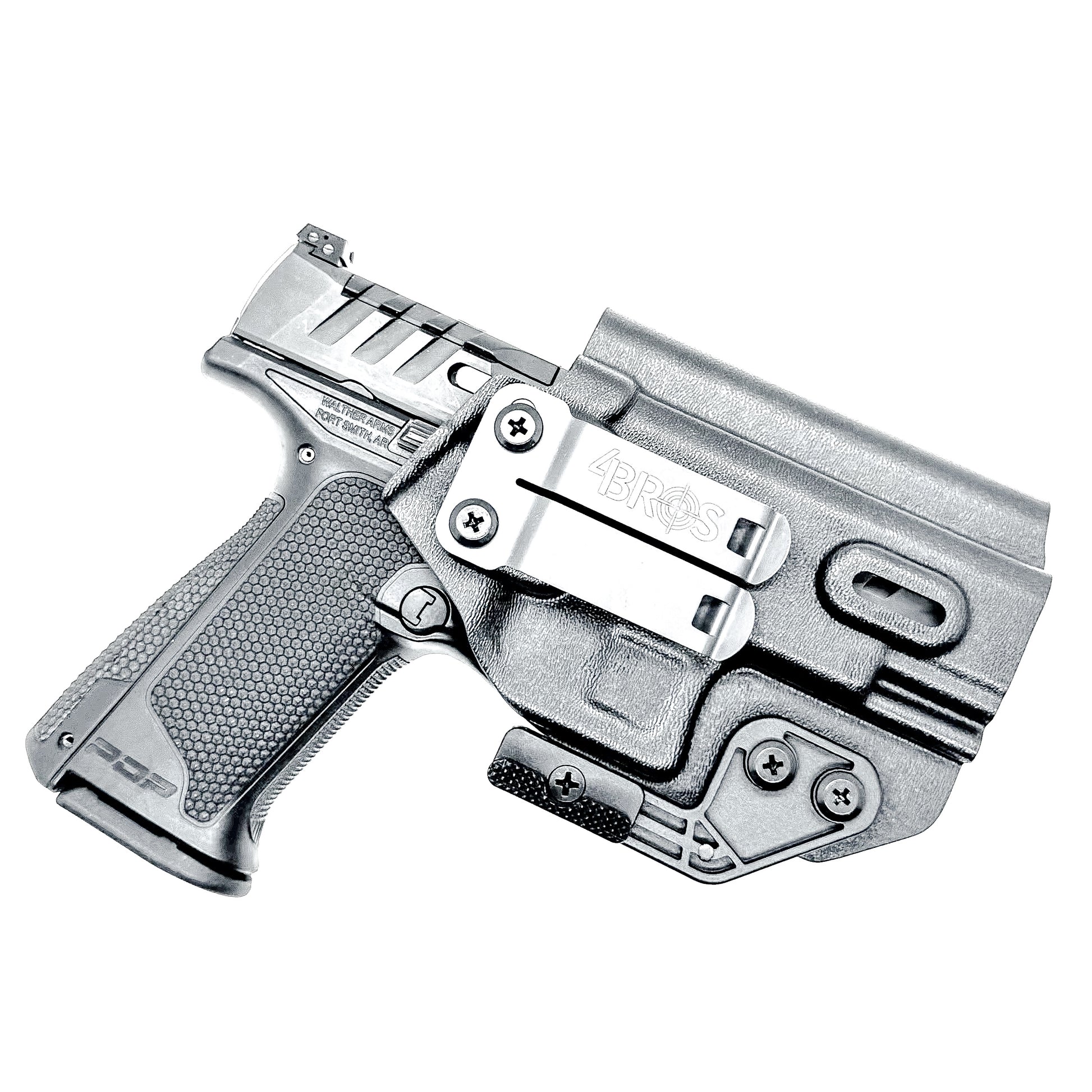 Black Inside Waistband IWB holster for the Walther PDP 3.5" pistol with DCC Monoblock and a modwing.