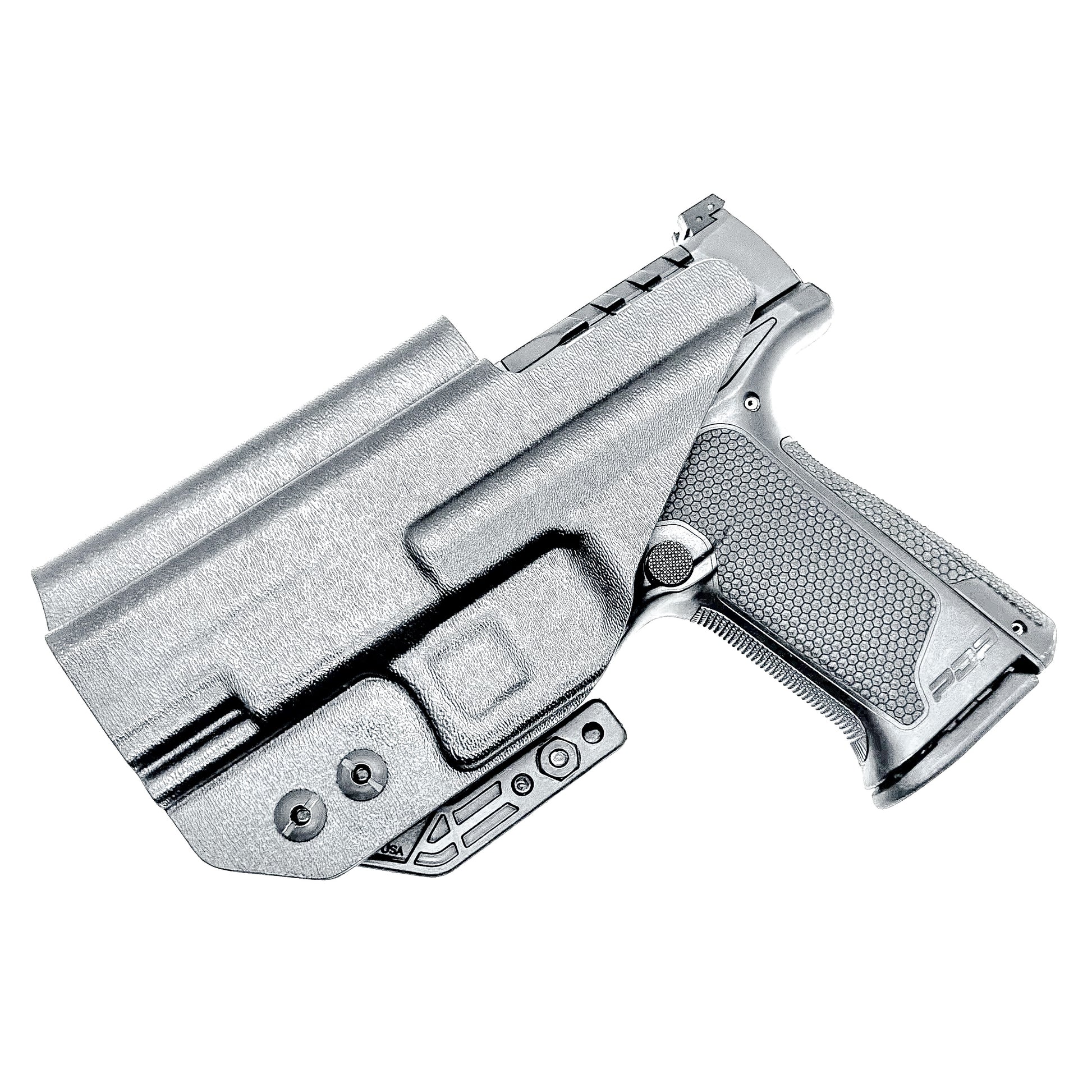 Black Inside Waistband IWB holster for the Walther PDP 3.5" pistol with DCC Monoblock and a modwing.