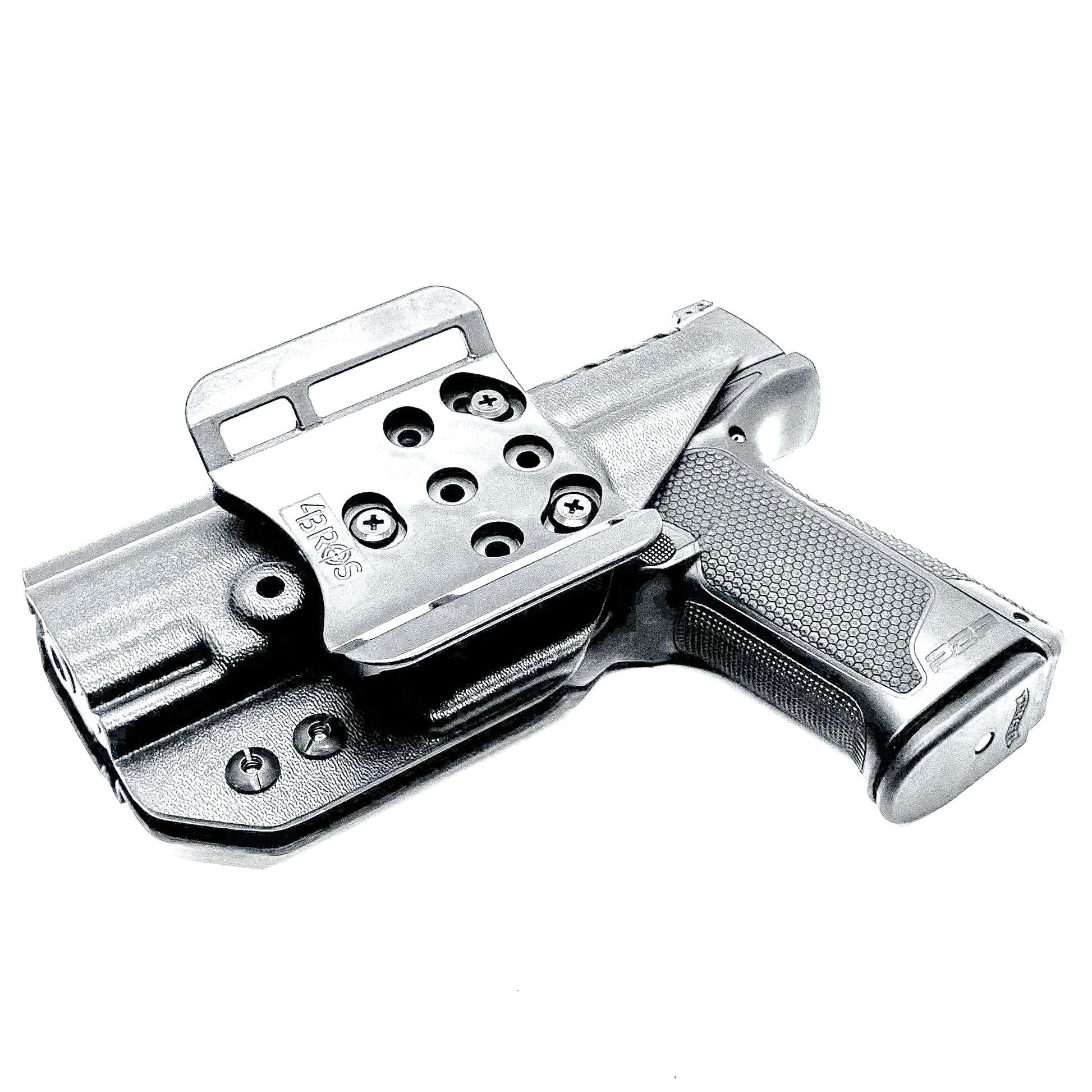 Outside the Waistband OWB holster for the Walther PDP 3.5" pistol in Black with the 4BROS 1.5" Belt Slide.