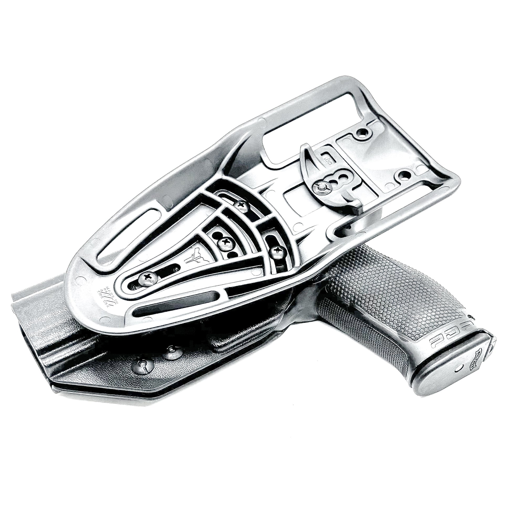 Black OWB Duty and Competition Holster with a Blade-Tech Duty Drop for the Walther PDP 4.5" pistol.