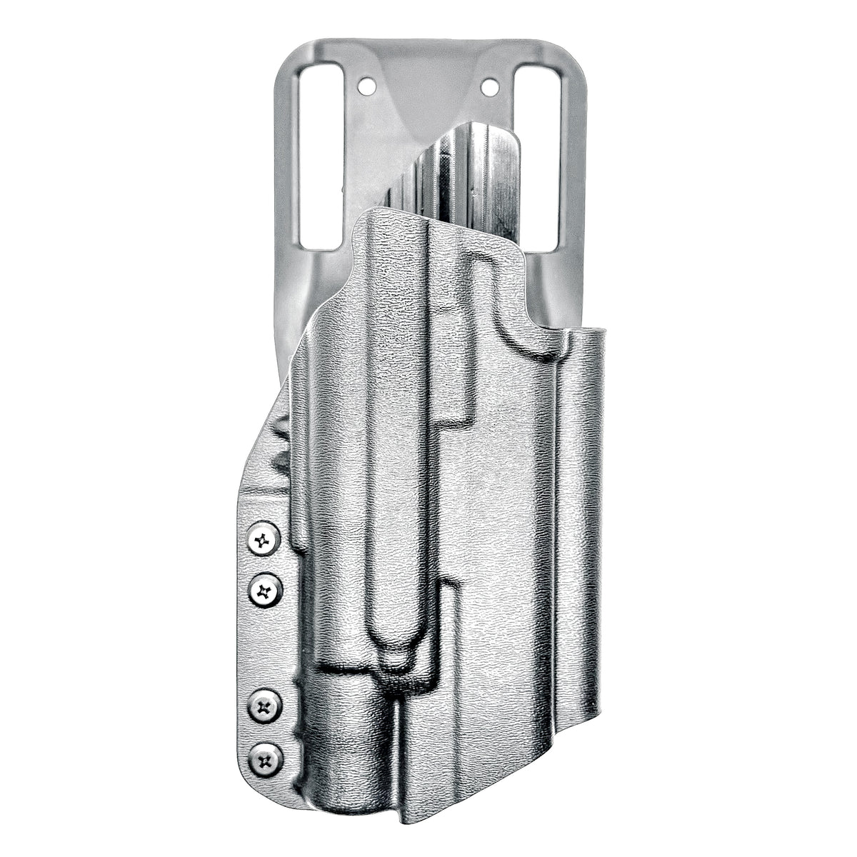 Outside Waistband (OWB) light duty and competition holster for Walther PDP 4.5" and 4.6” pistols equipped with SureFire X300 weapon light.  Made in USA.