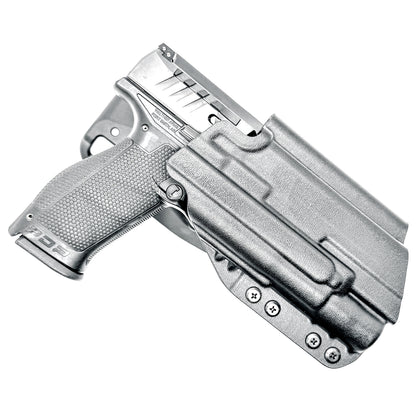 Outside Waistband (OWB) light duty and competition holster for Walther PDP 4.5" and 4.6” pistols equipped with SureFire X300 weapon light.  Made in USA.