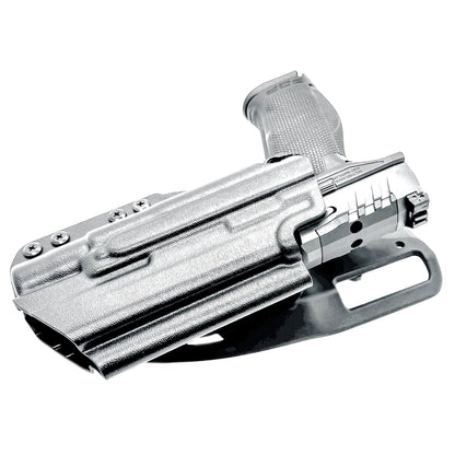 Outside Waistband (OWB) light duty and competition holster for Walther PDP 4.5" and 4.6” pistols equipped with SureFire X300 weapon light.  Made in USA.