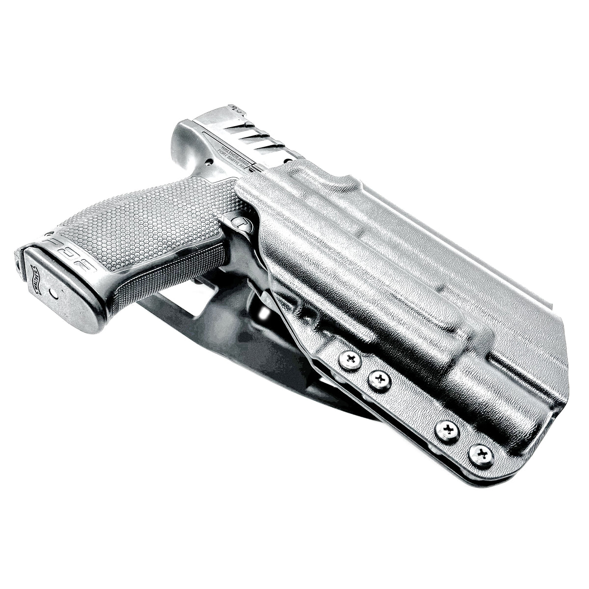 Outside Waistband (OWB) light duty and competition holster for Walther PDP 4.5" and 4.6” pistols equipped with SureFire X300 weapon light.  Made in USA.