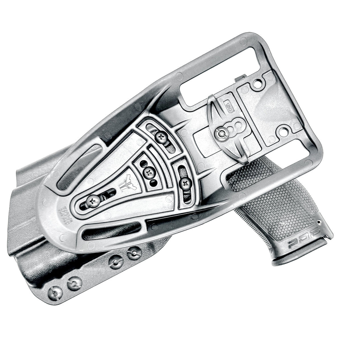 Outside Waistband (OWB) light duty and competition holster for Walther PDP 4.5" and 4.6” pistols equipped with SureFire X300 weapon light.  Made in USA.