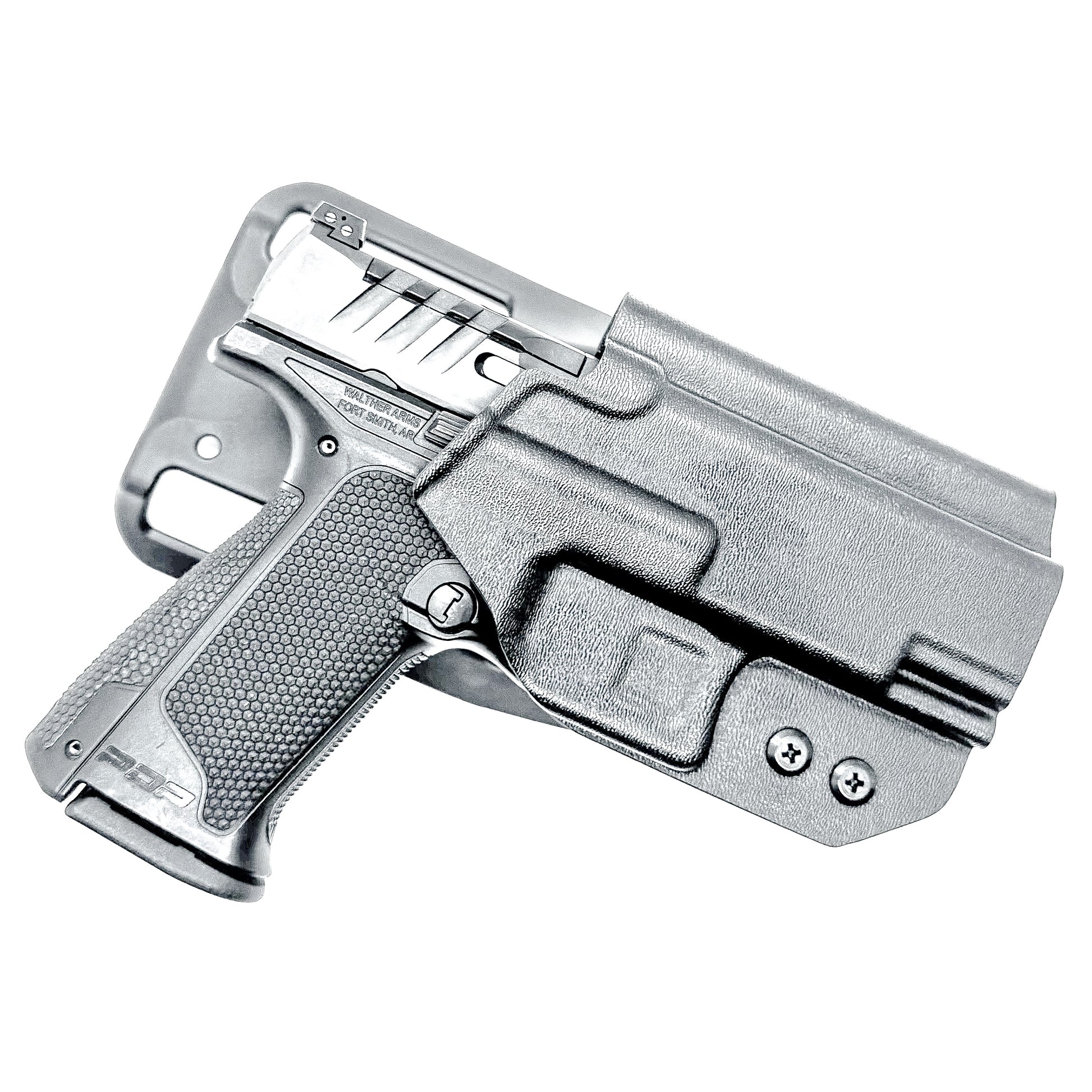 Black OWB Duty and Competition Holster with a Blade-Tech Duty Drop for the Walther PDP 4" pistol.