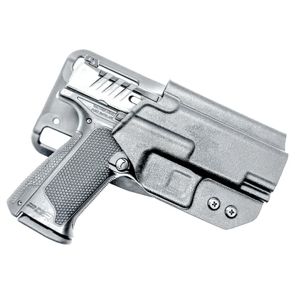 Black OWB Duty and Competition Holster with a Blade-Tech Duty Drop for the Walther PDP 4" pistol.