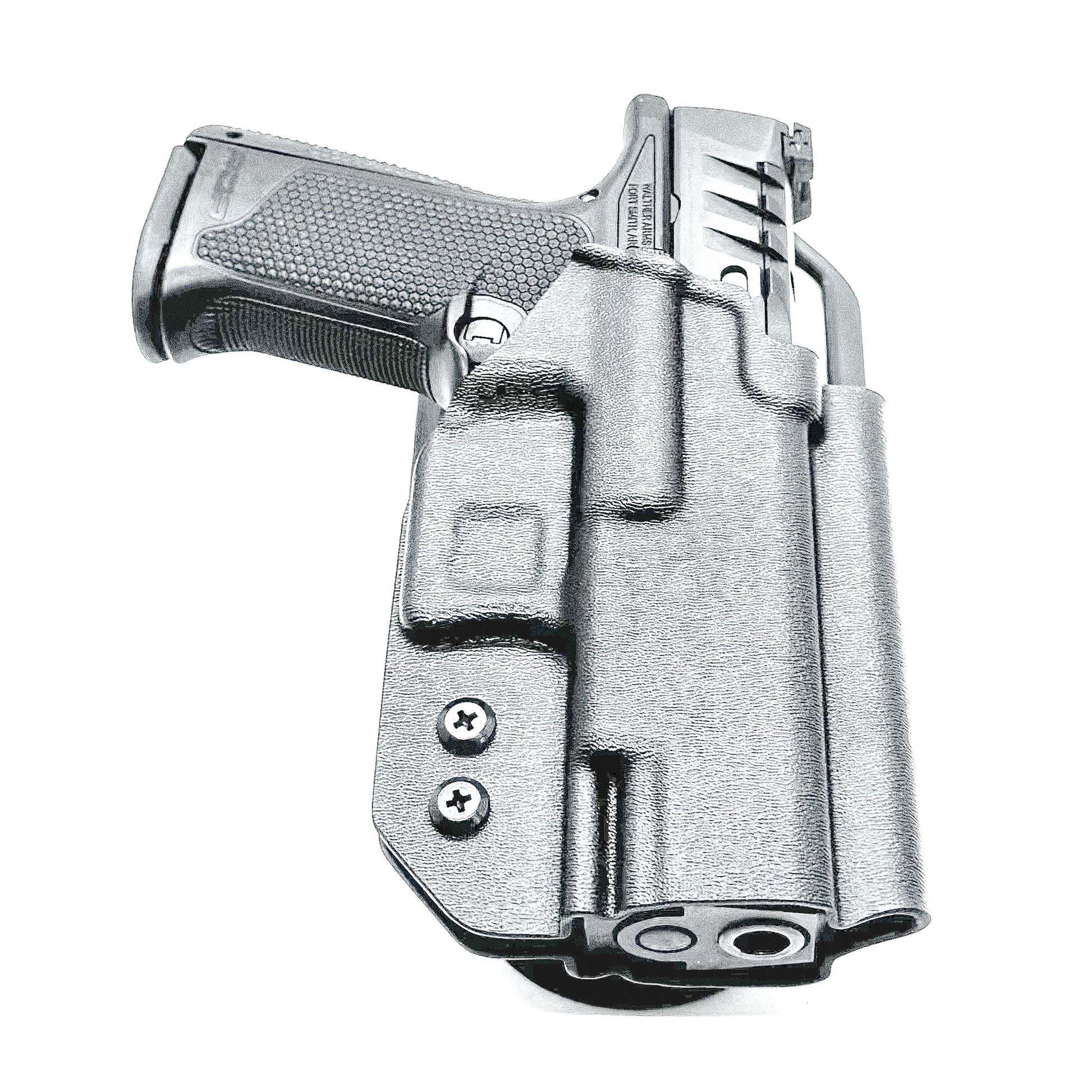 Black OWB Duty and Competition Holster with a Blade-Tech Duty Drop for the Walther PDP 4" pistol.