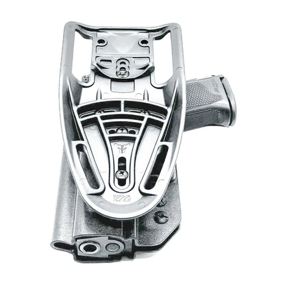 Black OWB Duty and Competition Holster with a Blade-Tech Duty Drop for the Walther PDP 4" pistol.