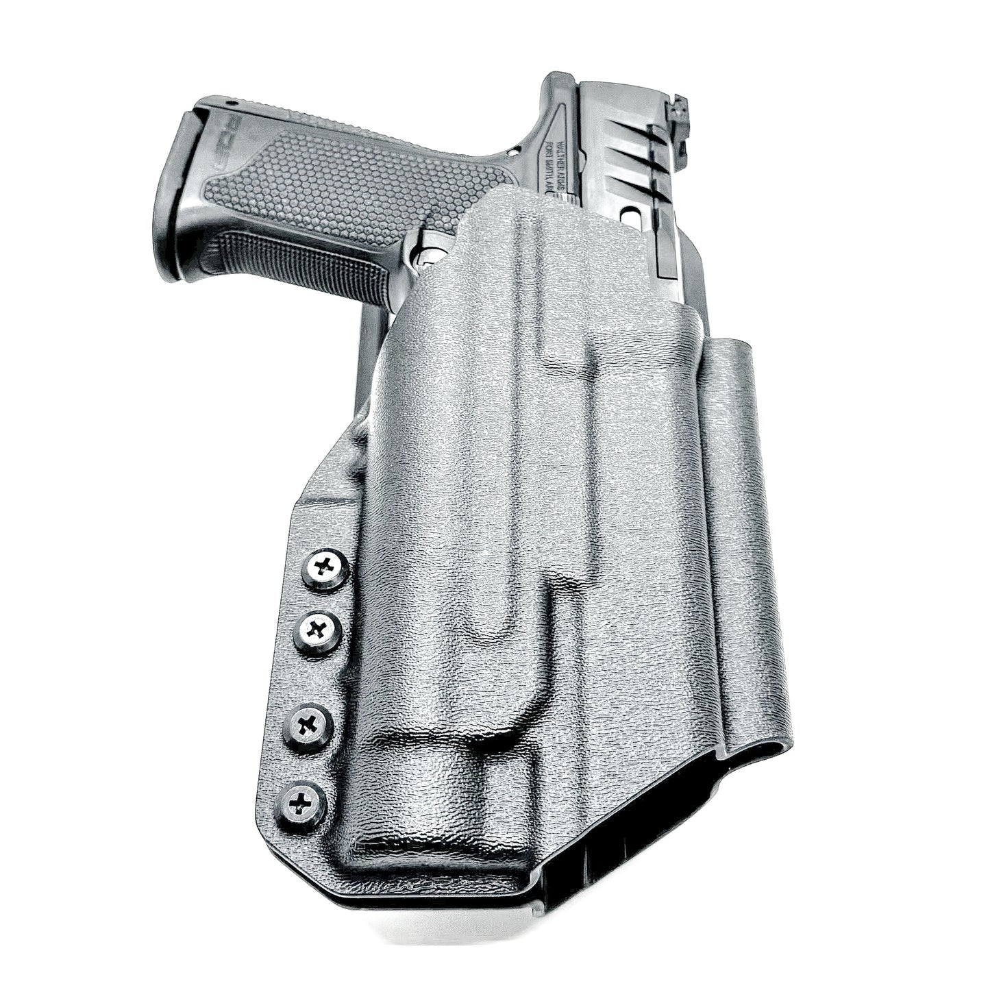 Black Duty & Competition OWB Holster for the Walther PDP 4" with TLR-1 HL light and Duty Drop attachment.