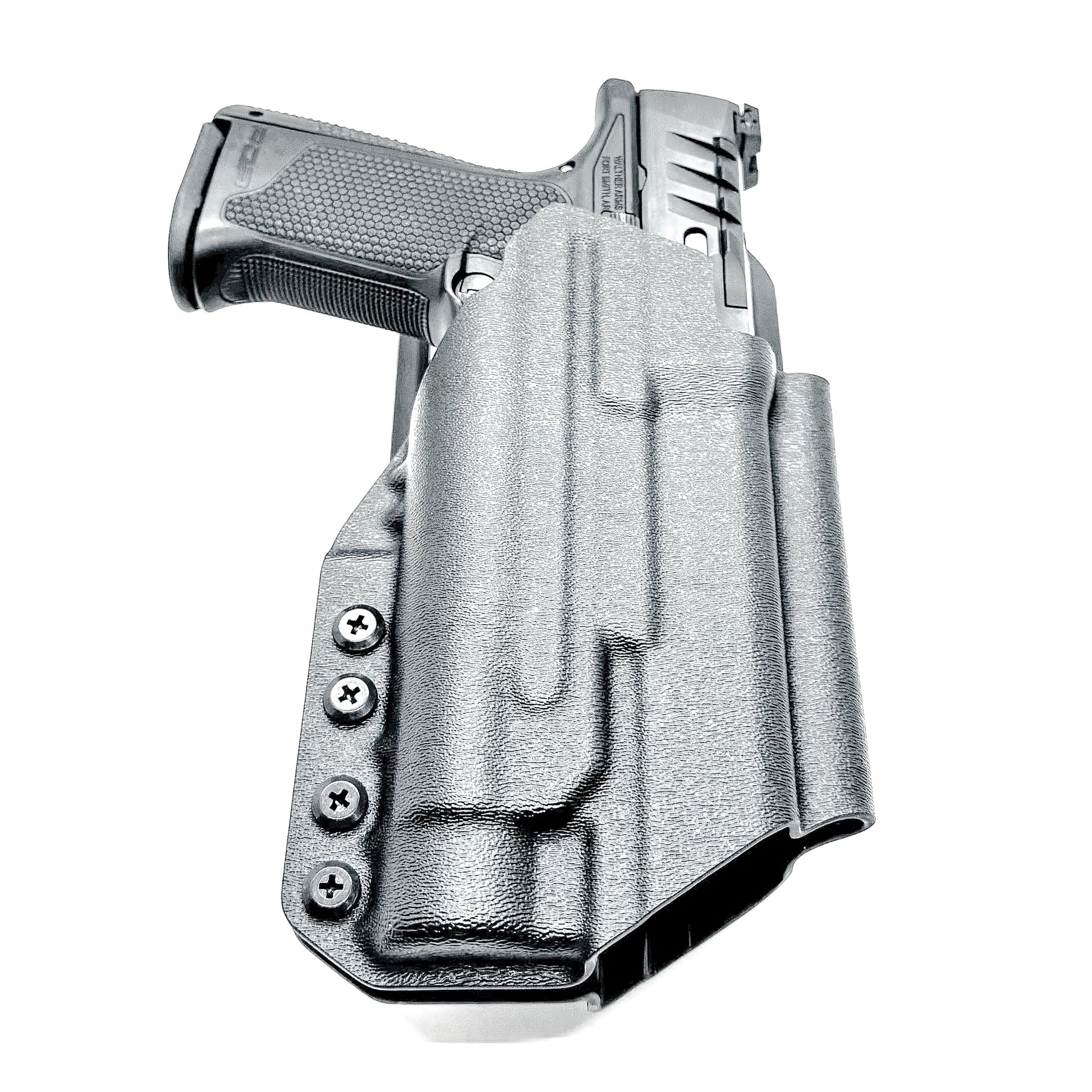 Black Duty & Competition OWB Holster for the Walther PDP 4" with TLR-1 HL light and Duty Drop attachment.