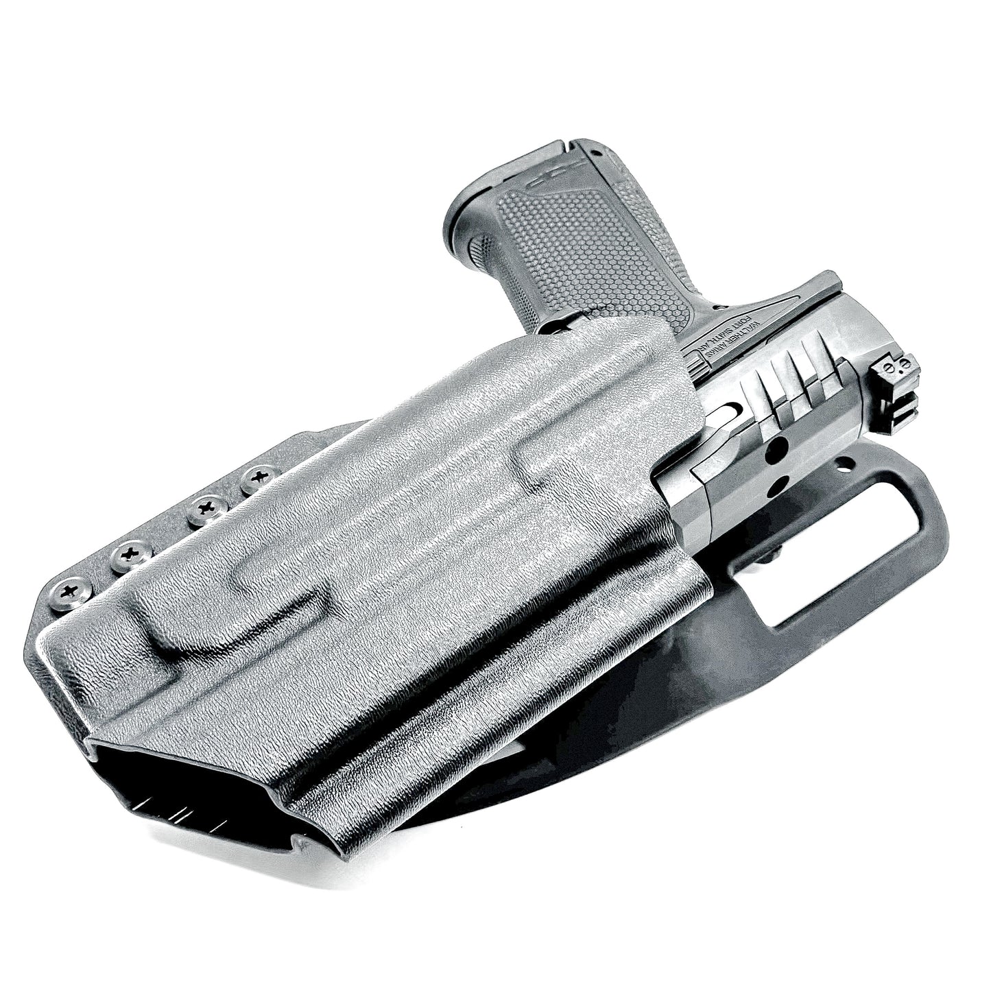 Black Duty & Competition OWB Holster for the Walther PDP 4" with TLR-1 HL light and Duty Drop attachment.