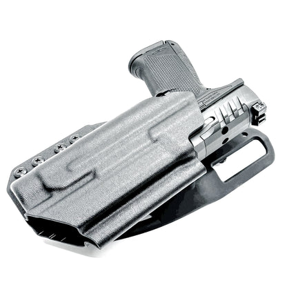 Black Duty & Competition OWB Holster for the Walther PDP 4" with TLR-1 HL light and Duty Drop attachment.