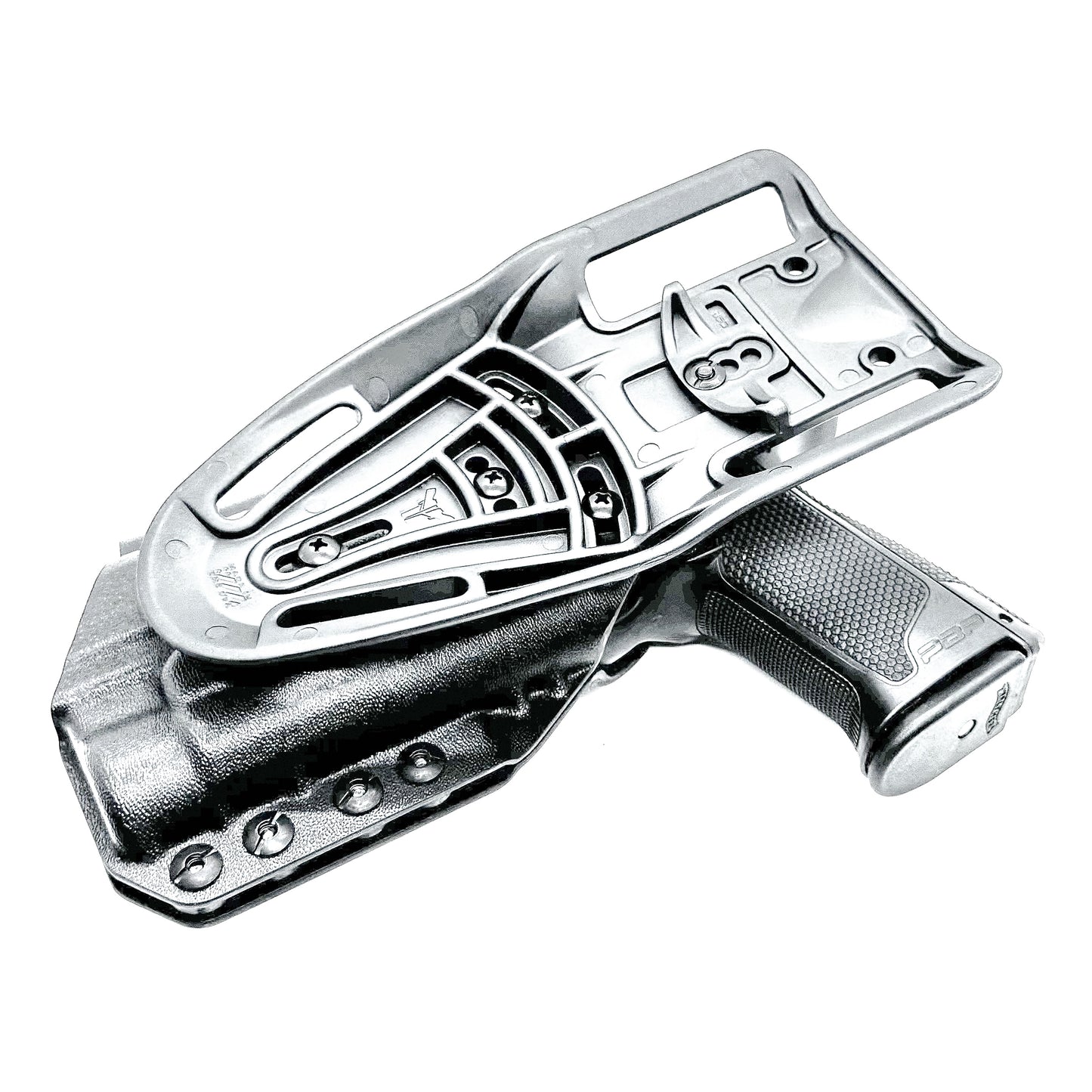 Black Duty & Competition OWB Holster for the Walther PDP 4" with TLR-1 HL light and Duty Drop attachment.