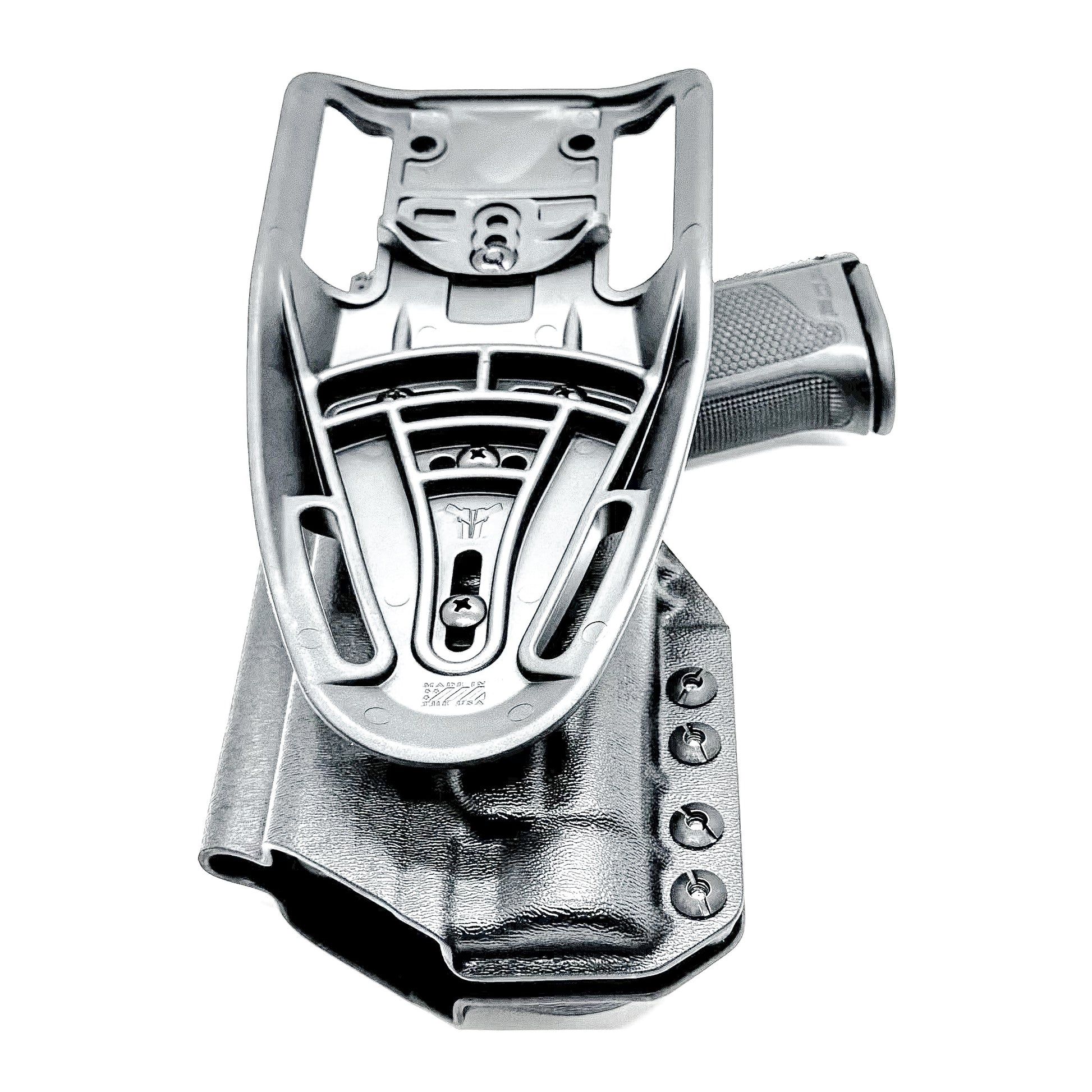 Black Duty & Competition OWB Holster for the Walther PDP 4" with TLR-1 HL light and Duty Drop attachment.