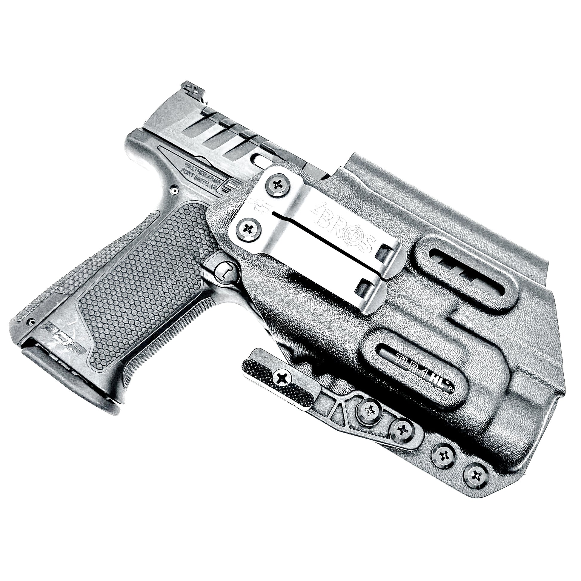 Inside Waistband Holster for the PDP 4" with the TLR-1 HL light shown in black with a DCC monoblock and a modwing.