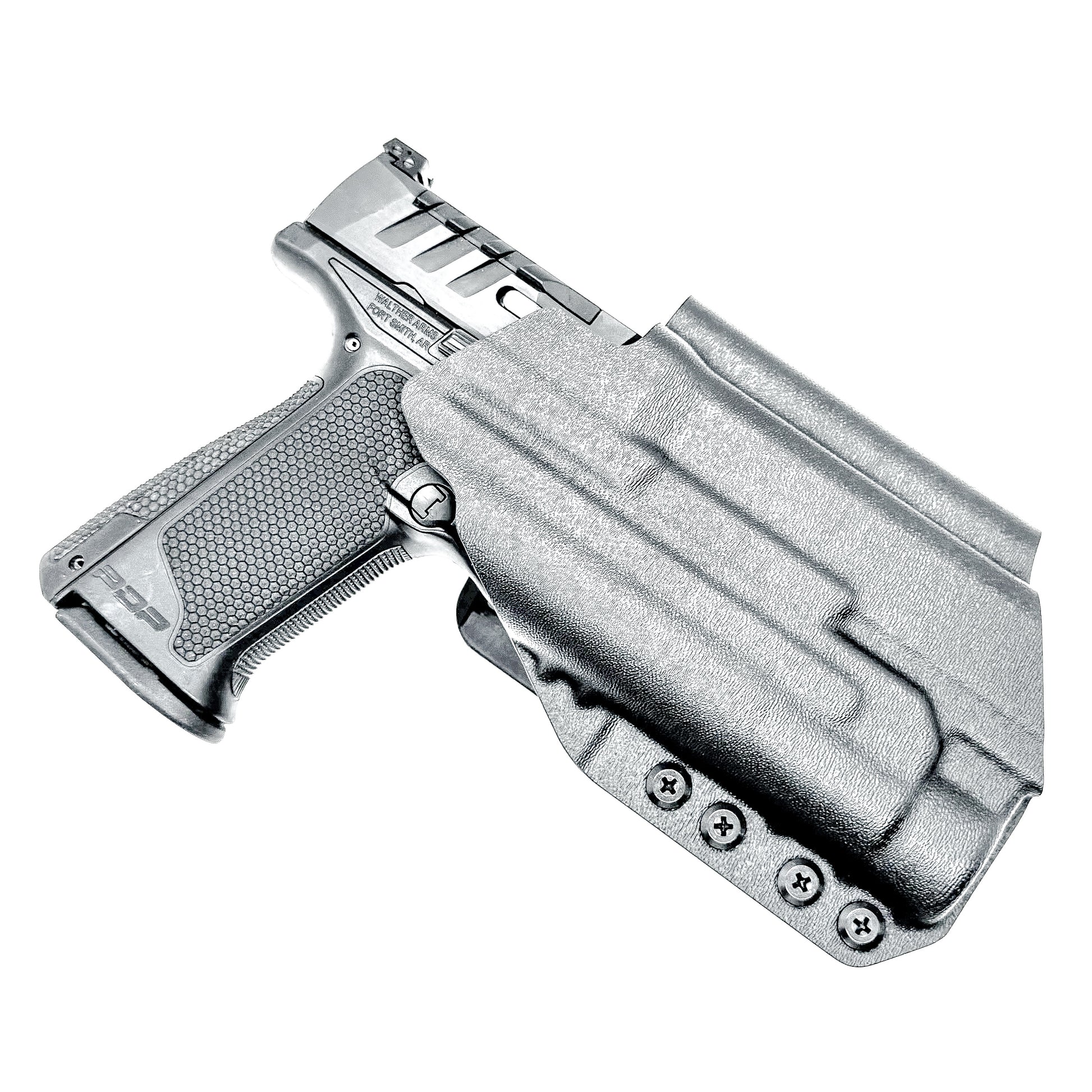 Black Outside Waistband OWB Holster for the Walther PDP 4" with TLR-1 HL light and 4Bros 1.5" Belt Slide.