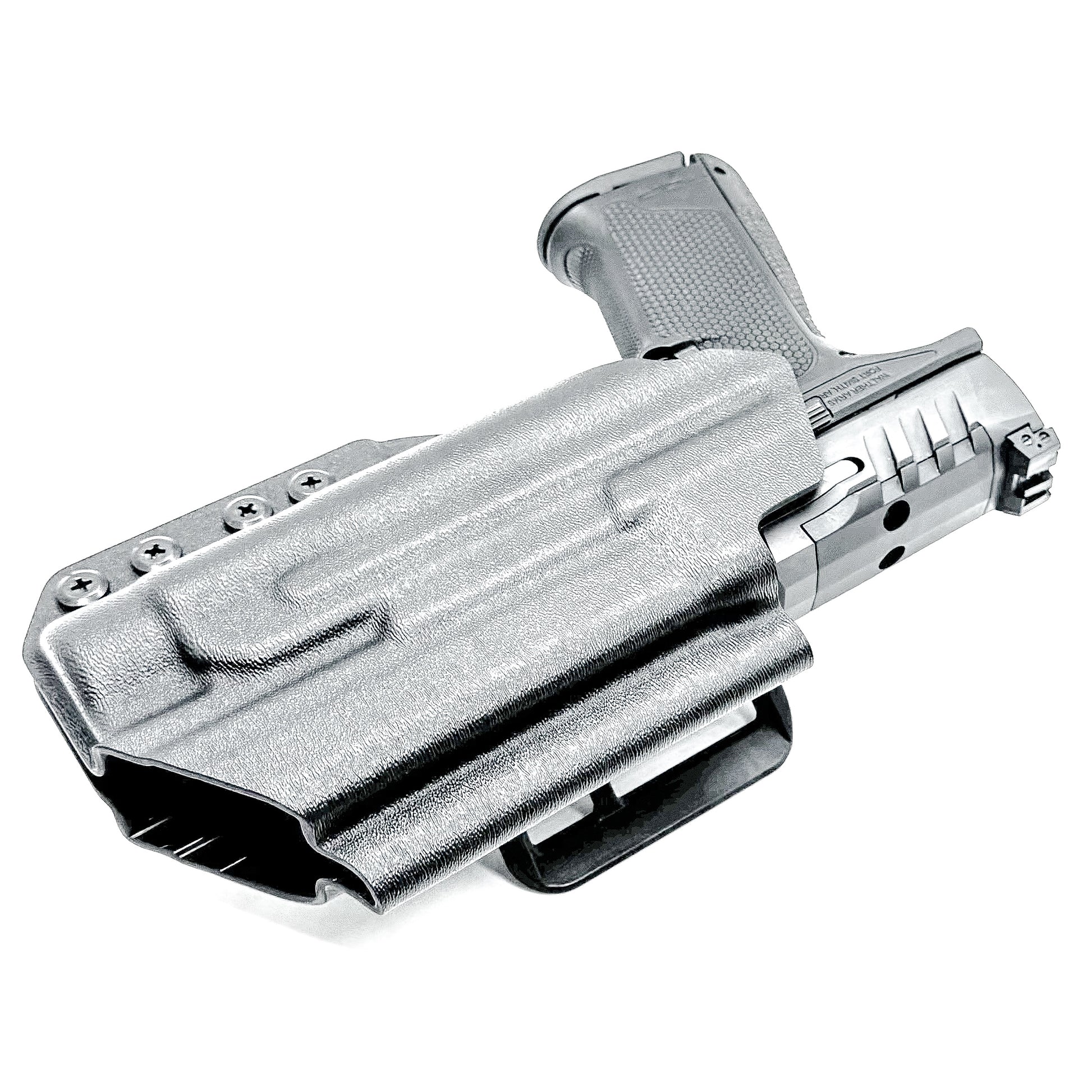 Black Outside Waistband OWB Holster for the Walther PDP 4" with TLR-1 HL light and 4Bros 1.5" Belt Slide.