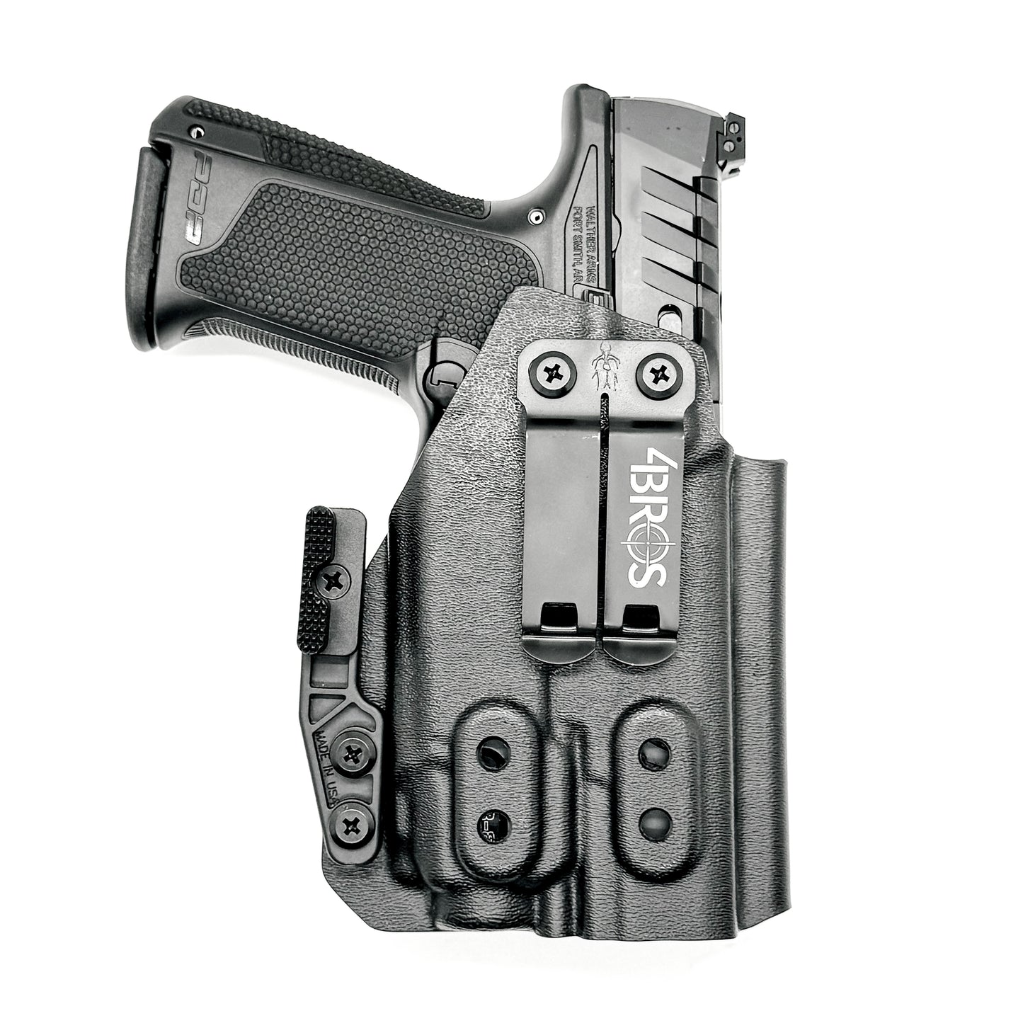 For the best concealed carry Inside Waistband IWB AIWB Holster designed to fit the Walther PDP 4" Full-Size & Compact pistol with Streamlight TLR-8 on the firearm, shop Four Brothers Holsters. Cut for red dot sight, full sweat guard, adjustable retention & open muzzle for threaded barrels & compensators.