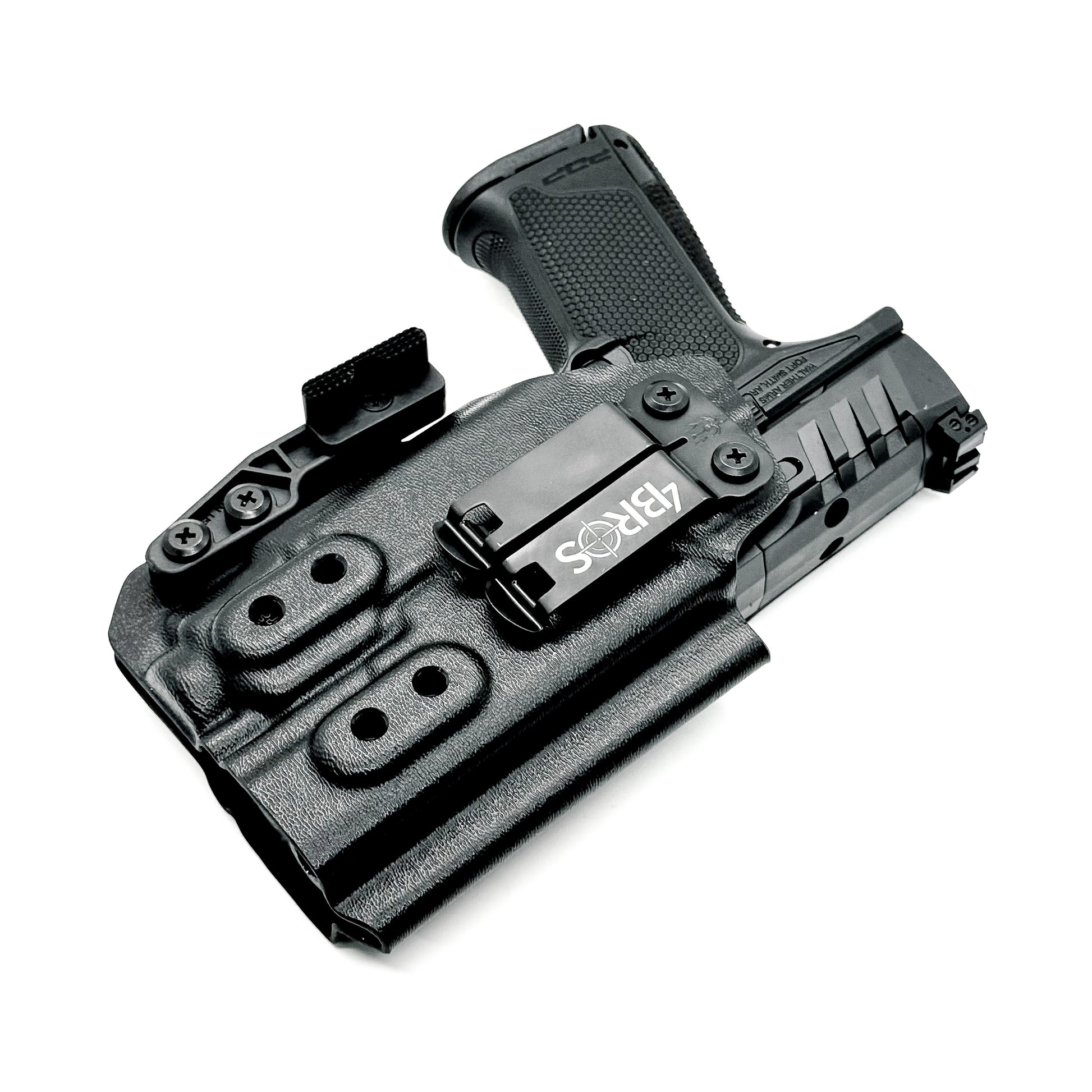 For the best concealed carry Inside Waistband IWB AIWB Holster designed to fit the Walther PDP 4" Full-Size & Compact pistol with Streamlight TLR-8 on the firearm, shop Four Brothers Holsters. Cut for red dot sight, full sweat guard, adjustable retention & open muzzle for threaded barrels & compensators.