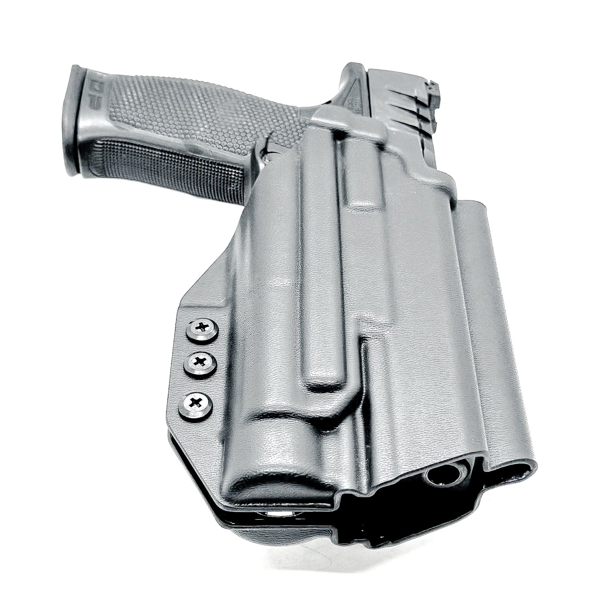 Black OWB holster ftis Walther PDP 4" or 4.5" with TLR-1 HL-X light.