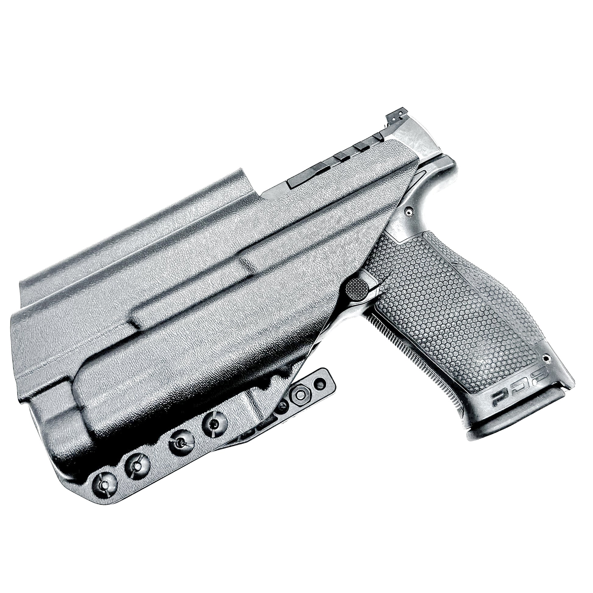 Inside Waistband Holster for the PDP 4.5" with the TLR-1 HL light shown in black with a DCC monoblock and a modwing.