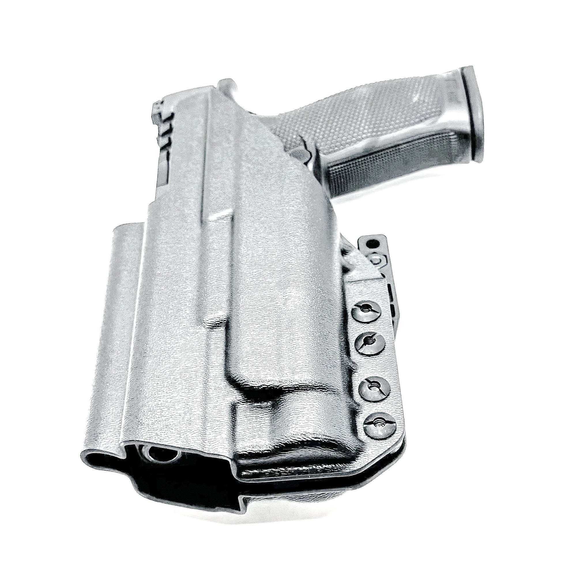 Inside Waistband Holster for the PDP 4.5" with the TLR-1 HL light shown in black with a DCC monoblock and a modwing.