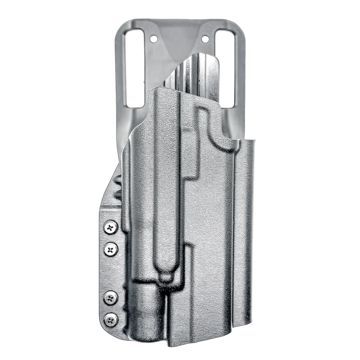 Outside Waistband (OWB) light duty and competition holster for Walther PDP 5” and 5.1” pistols equipped with SureFire X300 weapon light. Made in USA.