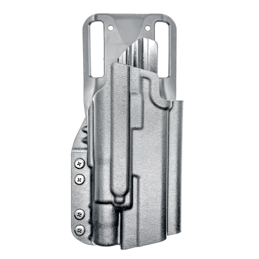 Outside Waistband (OWB) light duty and competition holster for Walther PDP 5” and 5.1” pistols equipped with SureFire X300 weapon light. Made in USA.