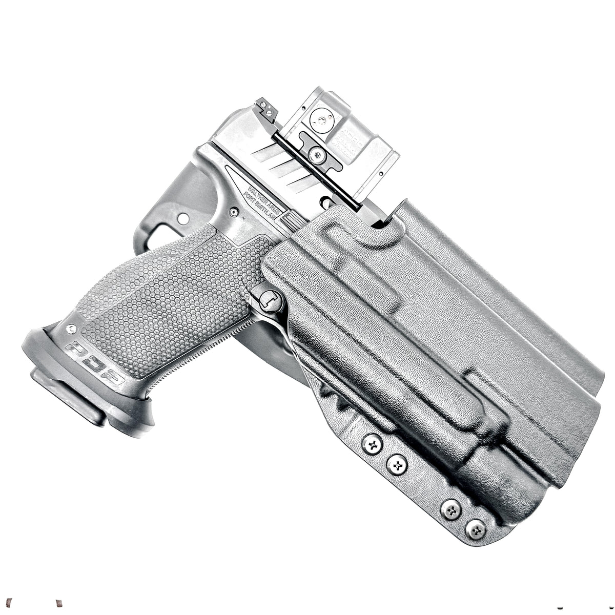 Outside Waistband (OWB) light duty and competition holster for Walther PDP 5” and 5.1” pistols equipped with SureFire X300 weapon light. Made in USA.