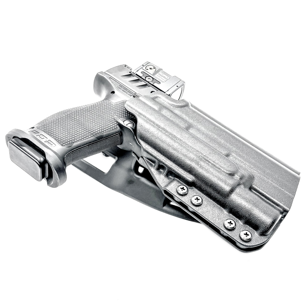 Outside Waistband (OWB) light duty and competition holster for Walther PDP 5” and 5.1” pistols equipped with SureFire X300 weapon light. Made in USA.