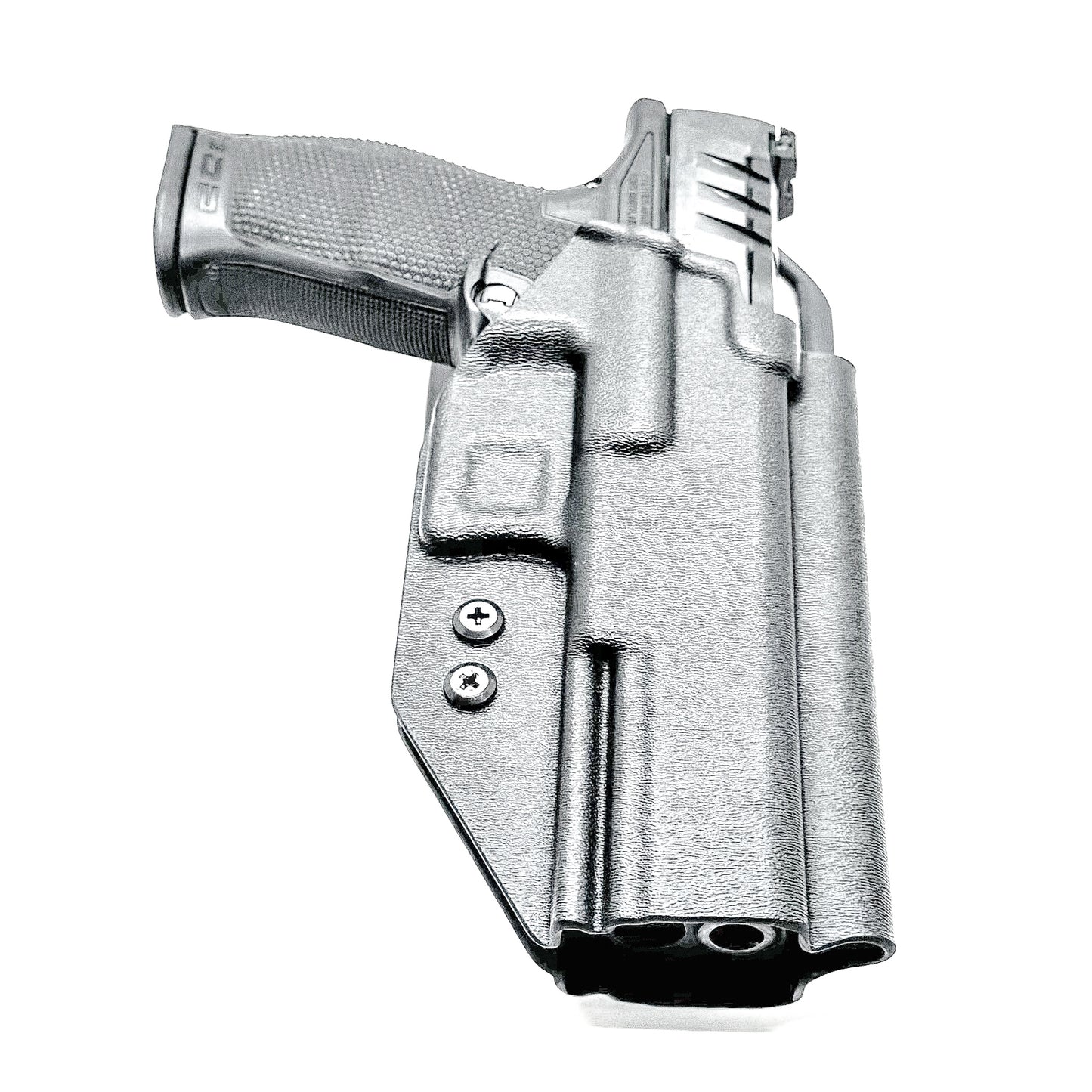 Black OWB Duty and Competition Holster with a Blade-Tech Duty Drop for the Walther PDP 5" pistol.