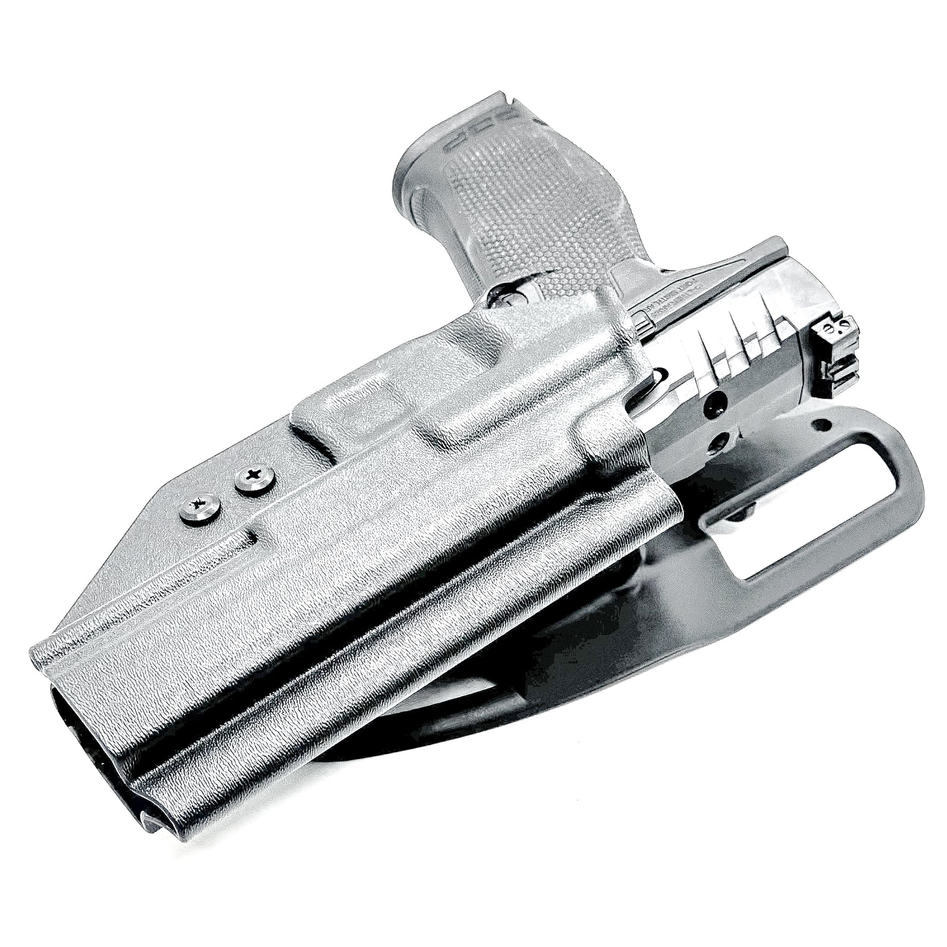 Black OWB Duty and Competition Holster with a Blade-Tech Duty Drop for the Walther PDP 5" pistol.